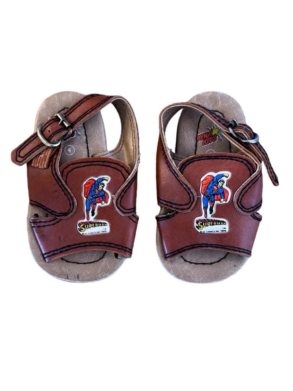 RARE Vintage 1970 Superman Baby Toddler Brown Leather Sandals Size 4